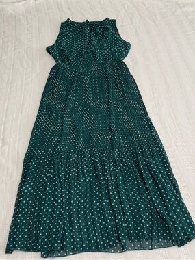 Maison Jules Teal Polka Dot Maxi Dress